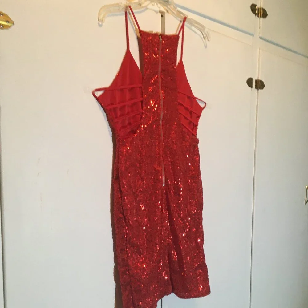 Red Sequin Cutout Dress - Picture 2 of 10